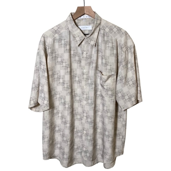Axis Black and White Design Button Down-Silk, XL - Picture 1 of 7